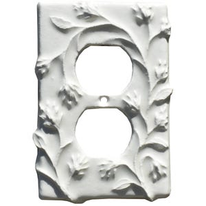 Vine Design Ceramic Art Duplex Outlet Cover Plate in Eggshell Gloss Finish Glaze