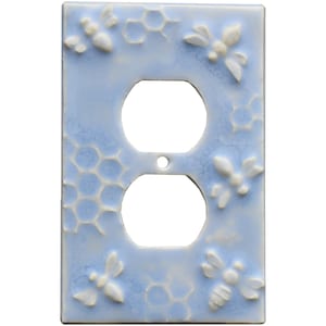 Honeybees Ceramic Duplex Outlet Plate in Hyacinth Blue Glaze
