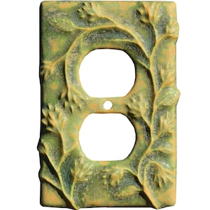 Vine Design Ceramic Art Duplex Outlet Wall Plate in Green Ocher MATTE Glaze
