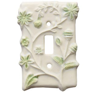 MADE TO ORDER: Vine Single Toggle Ceramic Light Switch Cover in White Agate Glaze