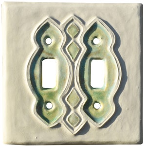 Moroccan Ceramic Double Toggle Ceramic Light Switch Cover in White Agate Matte Finish Glaze