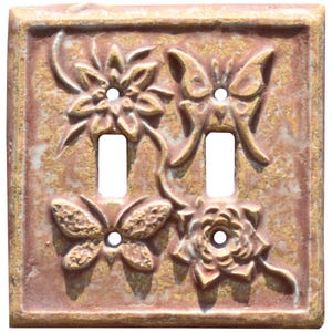Moths & Flowers Double Toggle Ceramic Light Switch Cover in Sandstone Glaze
