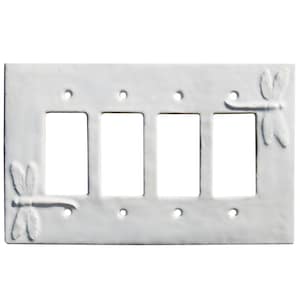 Dragonflies Quad Rocker Ceramic Art Light Switch Cover in Arctic White  Glaze