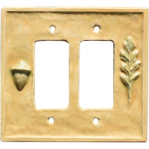 在庫あり：Acorn Oak Leaf セラミック ダブルロッカー GFI ライトスイッチプレート（アーモンドモスグレーズ）