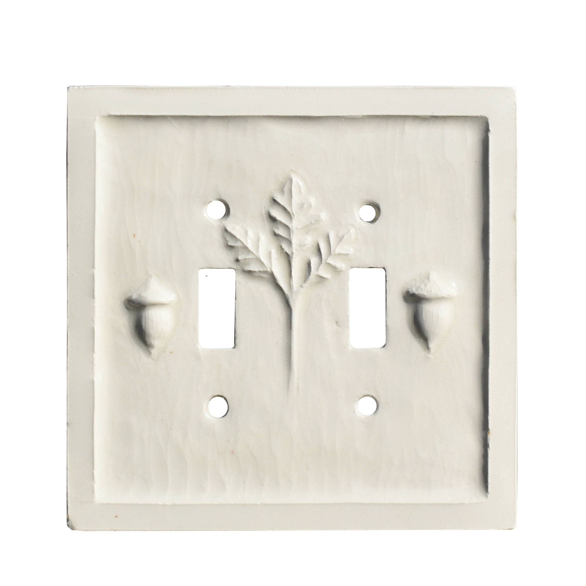 Acorns Oak Leaf Ceramic Double Toggle Light Switch Plate in Eggshell Glaze