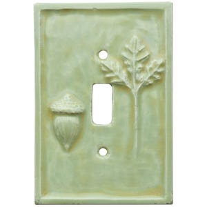MADE TO ORDER: Acorns Oak Leaf Ceramic Single Toggle Light Switch Plate in Light Green