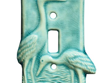 HECHO A MEDIDA: Tapa para interruptor de luz individual de cerámica Egrets con esmalte azul chino