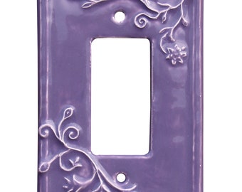 Vine Single Rocker GFI Ceramic Light Switch Plate in Purple Gloss Glaze