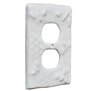 Ceramic Honeybees Duplex Outlet Cover in Arctic White Glaze image 2