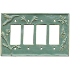 Hummingbird Quad Rocker GFI Light Switch Plate in Antique Teal Glaze