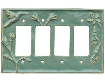 MADE TO ORDER: Hummingbird Quad Rocker Light Switch Plate in Antique Teal Glaze