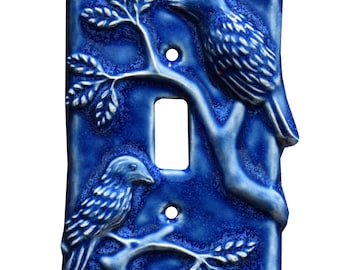 Birds Ceramic Single Toggle Light Switch Cover in Sapphire Blue Glaze