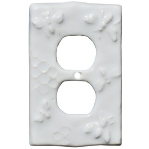 Ceramic Honeybees Duplex Outlet Cover in Arctic White Glaze image 1