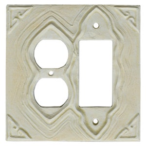 Moroccan Single Rocker Duplex Outlet Combination Light Switch Plate in Cream Stone Glaze