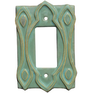 Moroccan Ceramic Single Rocker GFI Light Switch Cover in Antique Teal Glaze