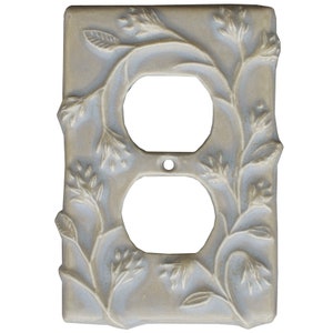 Ceramic Duplex Outlet Cover Plate- Vine Design in Oyster Glaze