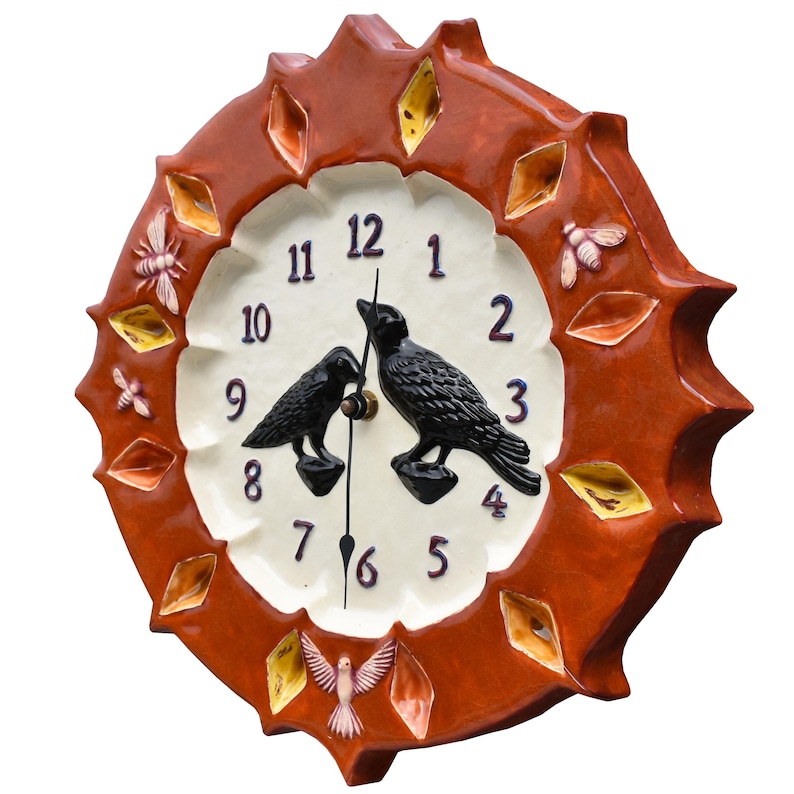 Ravens Clock IN STOCK: Ravens Ceramic Art Wall Sculpture Clock in Persimmon and ...