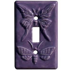 Moths Ceramic Single Toggle Light Switch Cover in Purple Glaze