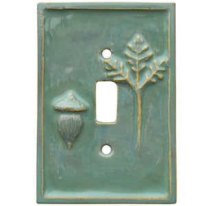 MADE TO ORDER: Acorns Oak Leaf Ceramic Light Switch Plate -Single Toggle in Antique Teal Glaze