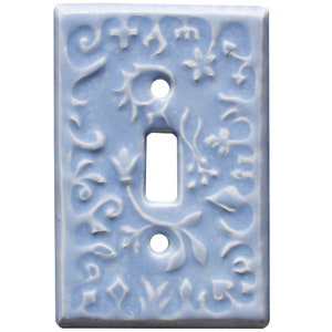 Whimsical Ceramic Single Toggle Light Switch Plate in Hyacinth Blue Glaze