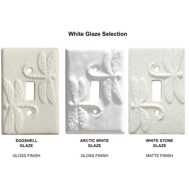 HECHO A MEDIDA: Placa de interruptor de luz triple basculante con interruptor diferencial de cerámica Vine en esmalte blanco ártico. imagen 5