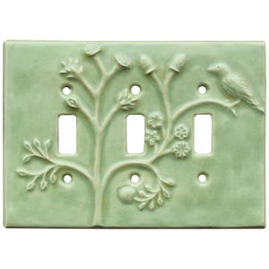 MADE TO ORDER: Vine Triple Toggle Ceramic Light Switch Cover in Light Green Glaze