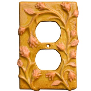 Vine Design Ceramic Duplex Outlet Plate in Apricot Gold Glaze