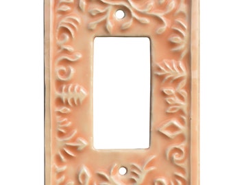 Whimsical Ceramic  Single Rocker Light Switch Plate in Pastel Peach Glaze