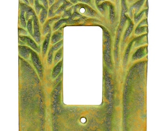 Trees Ceramic Single Rocker GFI Light Switch Plate in Green Ocher MATTE finish glaze