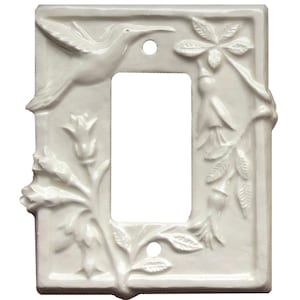 MADE TO ORDER: Hummingbird Ceramic Single Rocker Light Switch Cover in Eggshell Gloss Glaze