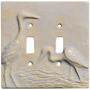 MADE TO ORDER: Egrets Ceramic Double Toggle Light Switch Cover in Oyster Glaze