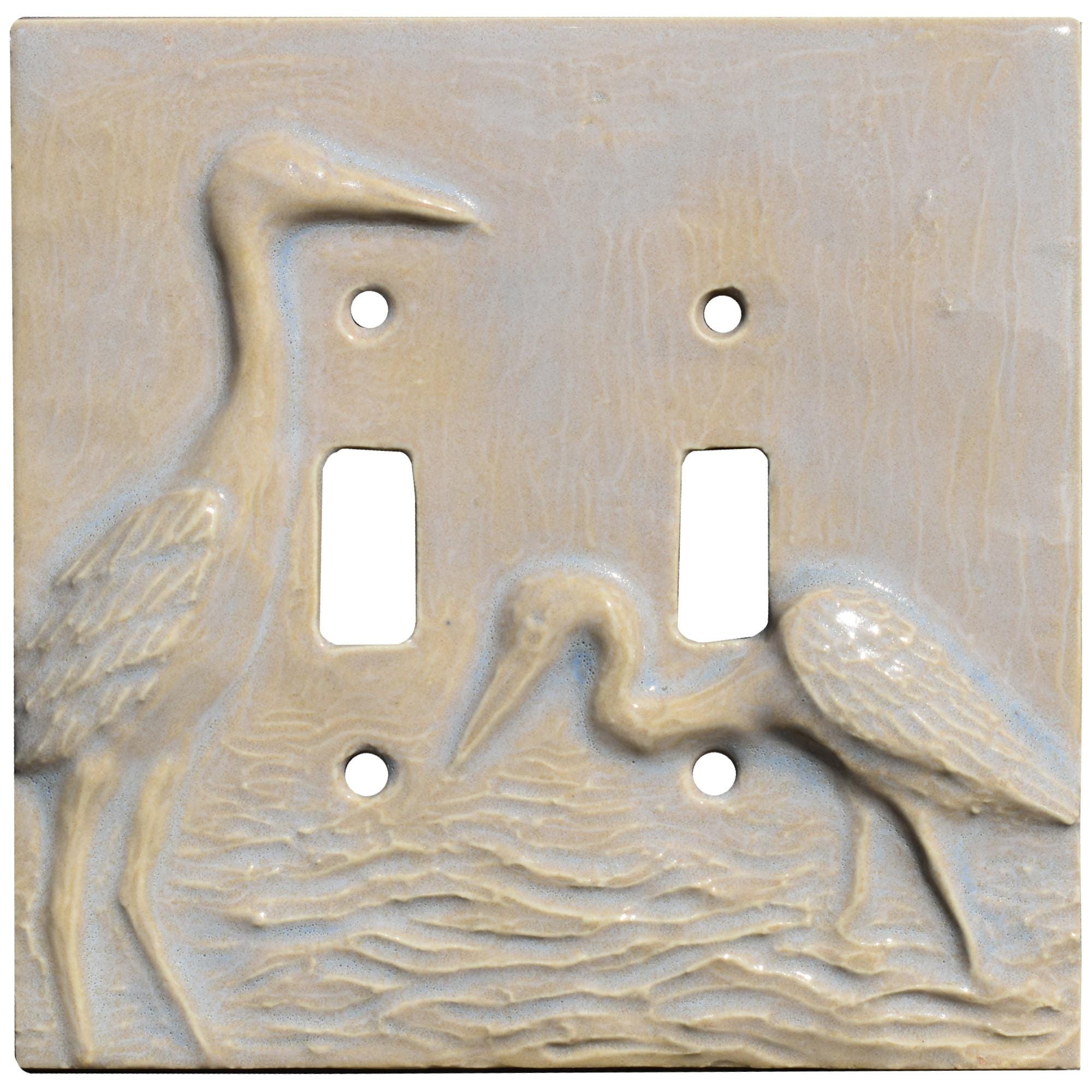Egrets Ceramic Double Toggle Light Switch Cover in Oyster Gloss Glaze