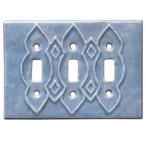 Moroccan Ceramic Triple Toggle Light Switch Cover in Hyacinth Blue Glaze