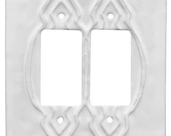 MADE TO ORDER: Moroccan Ceramic Double Rocker Light Switch Plate in Arctic White