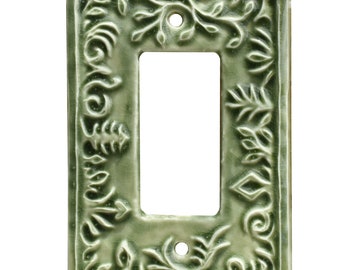 Whimsical Ceramic  Single Rocker Light Switch Plate in Green Tea Glaze