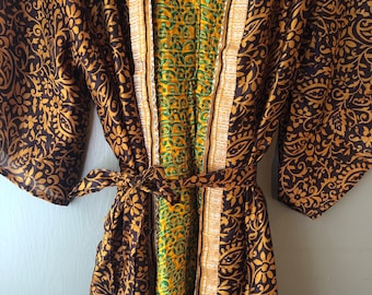 Zijden gewaad - Duster Jacket - 2024 - Kimono - Upcycled Sari Silk - Uniek in zijn soort - Valt klein - xl