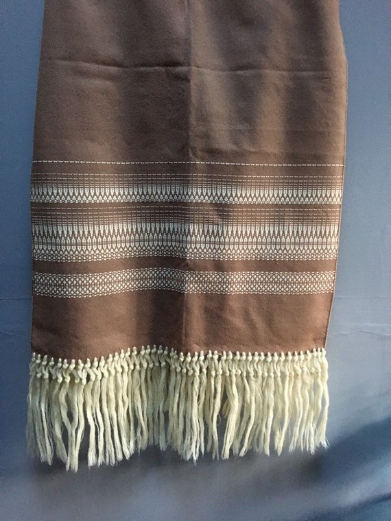 Vintage woven woolen shawl with hand tied trim