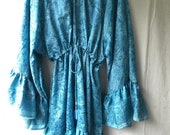 DISCOUNT- Babydoll Butterfly Dress (m-xl ) - ruffle long sleeves, full ruffle skirt with drawstring waistline - Upcycled Sari Silk -