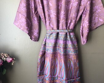 Zijden gewaad - Duster Jacket - 2024 - Kimono - Upcycled Sari Silk - Uniek in zijn soort - Valt klein - xl