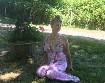 Psalm Wrap & Tie Silk Jumpsuit - Bohemian Slow Fashion - Made from Upcycled Vintage Sari Silk