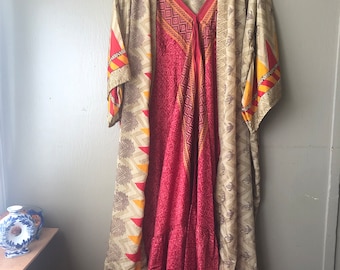 Maxi Ruffle Silk Halter Sundress - 2022 new style - free-size with drawstring & empire waistline - made from upcycled vintage sari silk