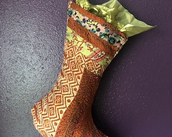 Kantha Quilt Christmas Stocking - sari zijden patchwork