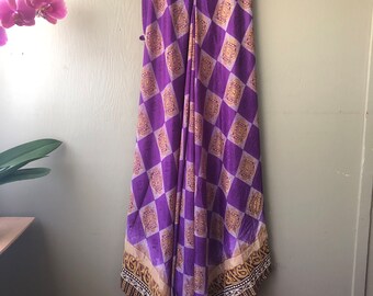 Palazzo Wide Leg Jumpsuit - Boho zwierige zijden jumpsuit - iets kortere nieuwe lengte - gemaakt van upcycled vintage sari