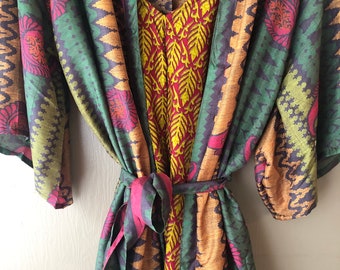 Silk Robe - Duster Jacket - 2024 - Kimono - Upcycled Sari Silk - One of a kind - Fits small - xl