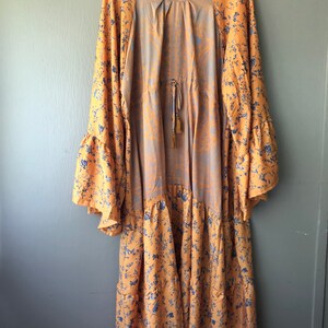 DISCOUNT Maxi Butterfly Dress (m-xl+) - ruffle long sleeves, full ruffle skirt with drawstring waistline  - Upcycled Sari Silk -