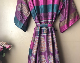 Zijden gewaad - Duster Jacket - 2024 - Kimono - Upcycled Sari Silk - Uniek in zijn soort - Valt klein - xl