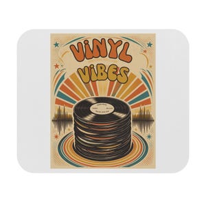 Vinyl Vibes Record Stack Mouse Pad | Retro 70s Music Design