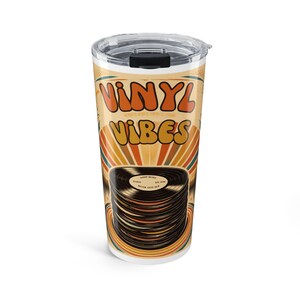 Vinyl Vibes record stack Tumbler | Retro 70s music design