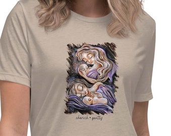 Breastfeeding Art T-shirt - Relaxed Fit, Soft & Cozy, Mother Baby Artwork Tshirt from KmBerggren
