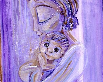 Kind Universe - Purple mother and baby art print - limited edition option